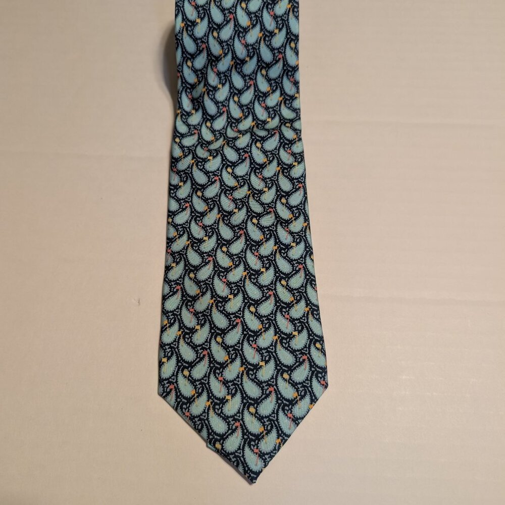 Greenwich Golf Tie, Blue Paisley Golf Pattern, 100% Silk, Handmade in USA